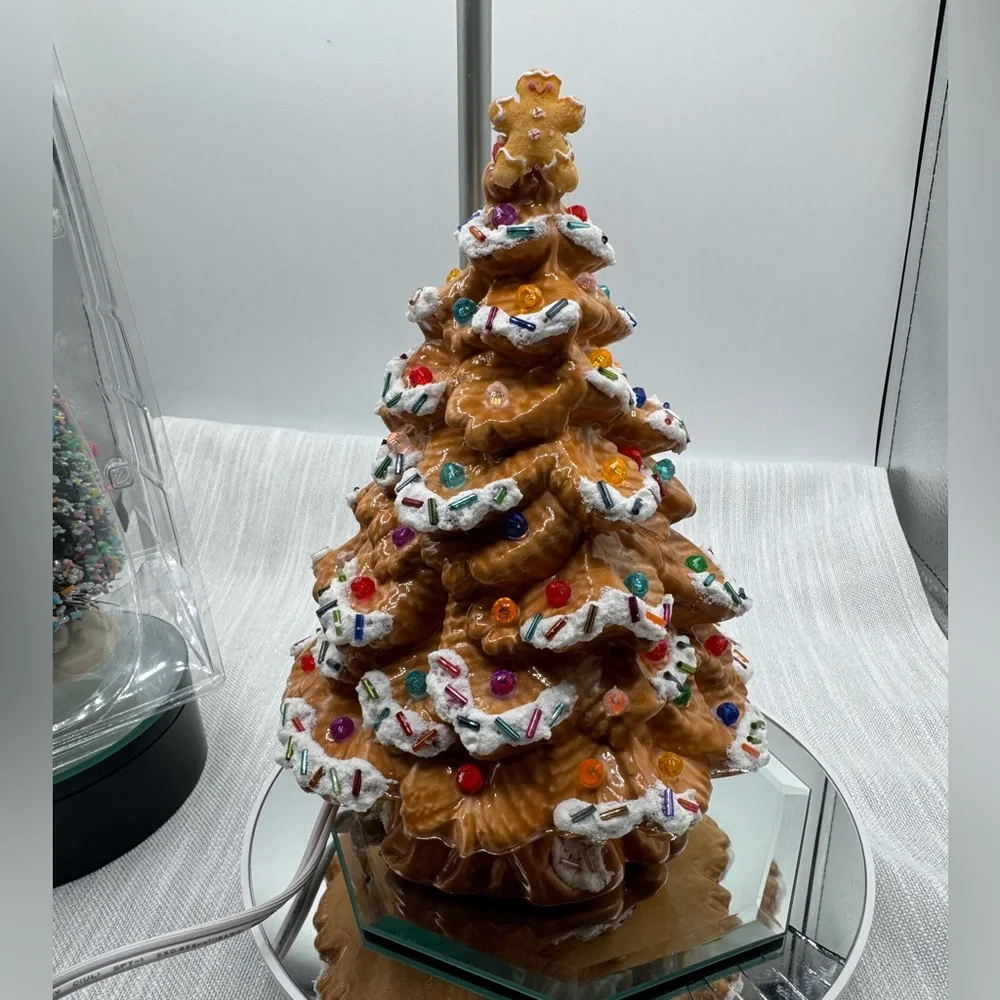 Gingerbread Christmas Tree with Multicolor Lights vintage handmade 9”X6”